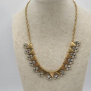 J Crew Gold Tone Triangle Clear Crystal Statement Necklace